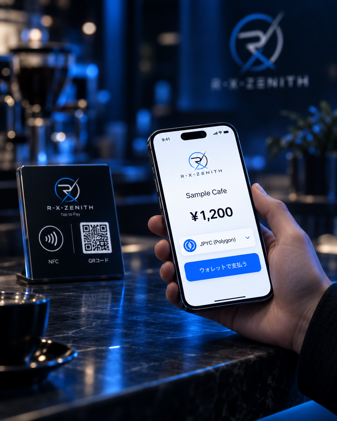 店舗名、金額、支払資産が表示されたスマートフォン決済画面のデザイン例